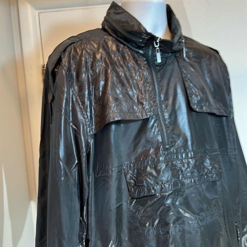 NWT “MG BLACK” 1/2 Zip Athletic Hooded Black Nylon Pullover Golf Jacket XXL NWT - Picture 8 of 16